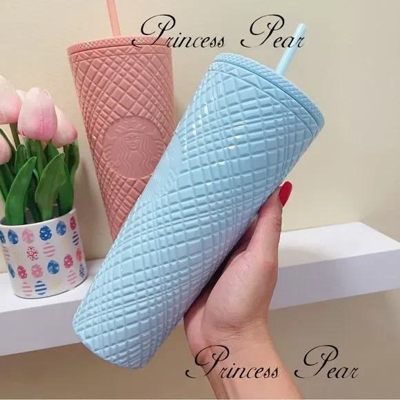 2022 Starbucks Siren Anniversary Coral Pink & Mint Blue Jewel Cold Cup Tumbler - Picture 8 of 12